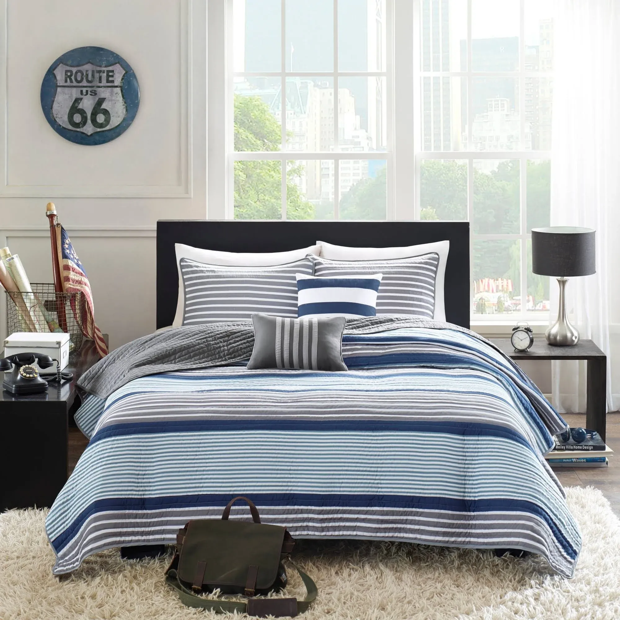 Intelligent Design Paul Coverlet Set - Blue, Full/Queen