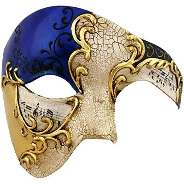 Phantom of The Opera Half Men Face Musical Mask Masquerade Mask Blue Gold