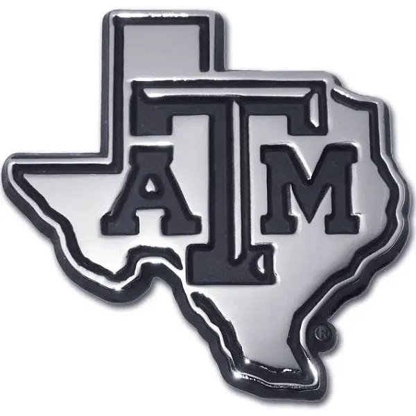 Texas A&amp;M University TX Shaped - ATM Debossed 3” x 3” Chrome Auto Emblem