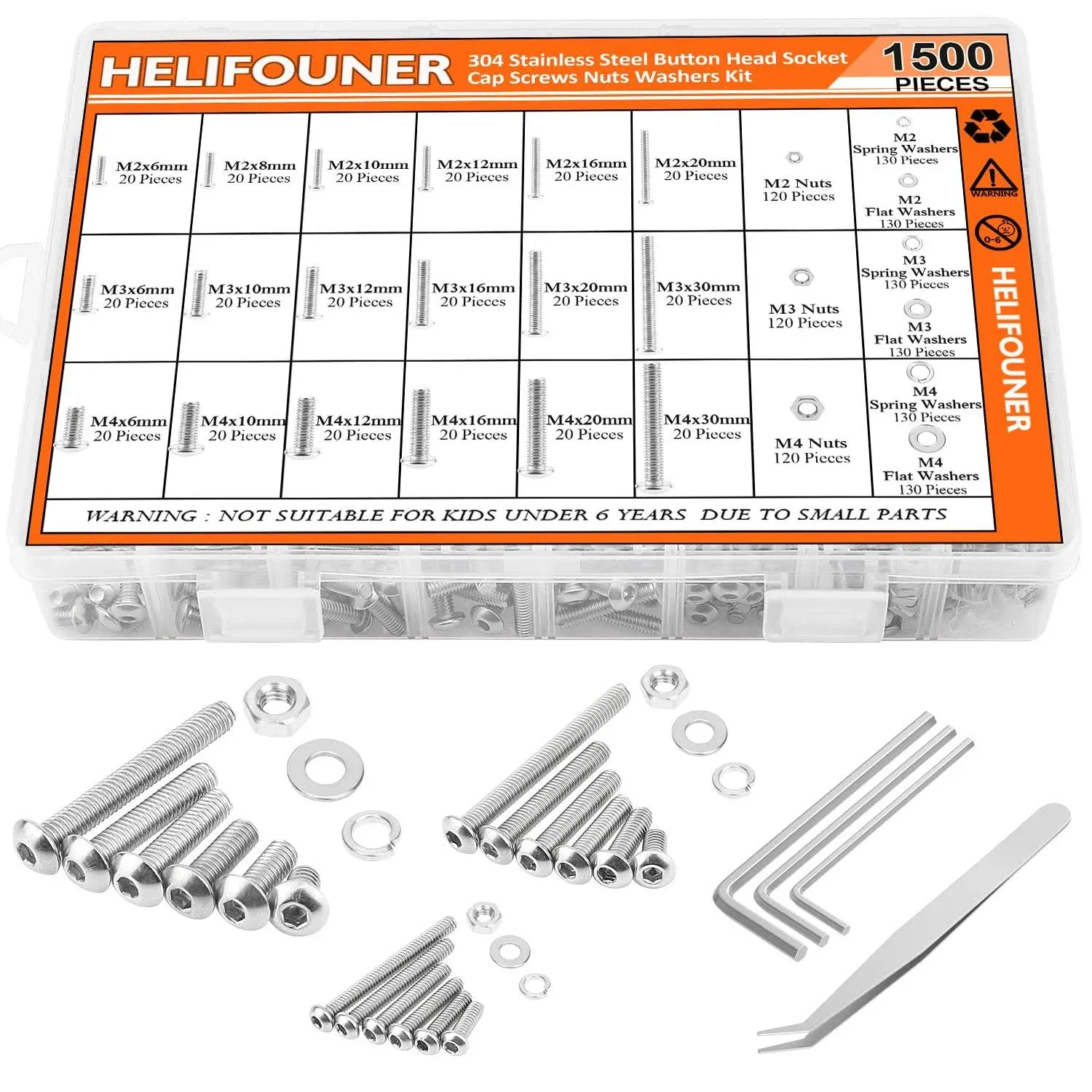 HELIFOUNER 1500 Pieces M2 M3 M4, 304 Stainless Steel Button Head Socket Cap ...