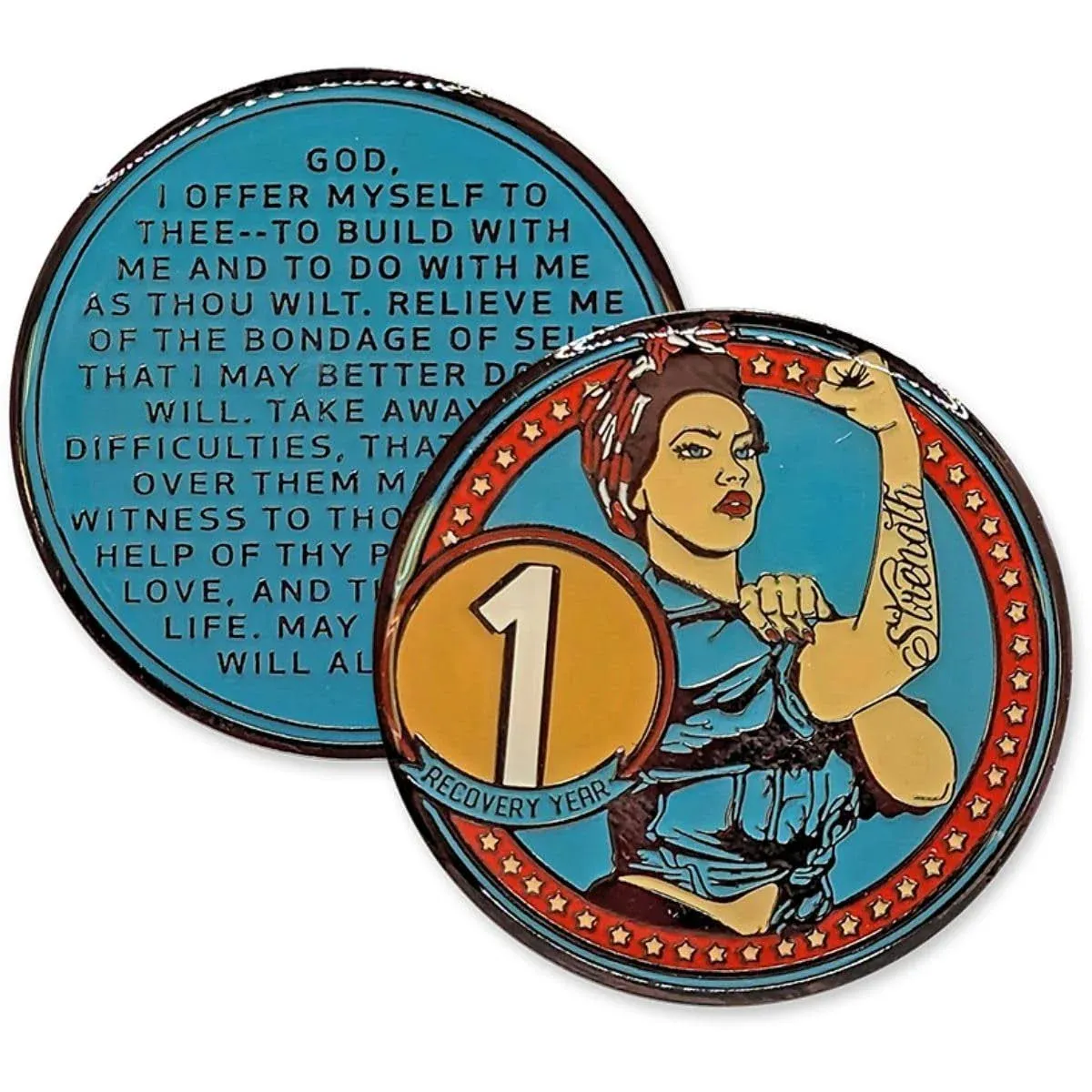 1 Year Sobriety Coin - Rosie The Riveter AA Chip and Medallions with Third St