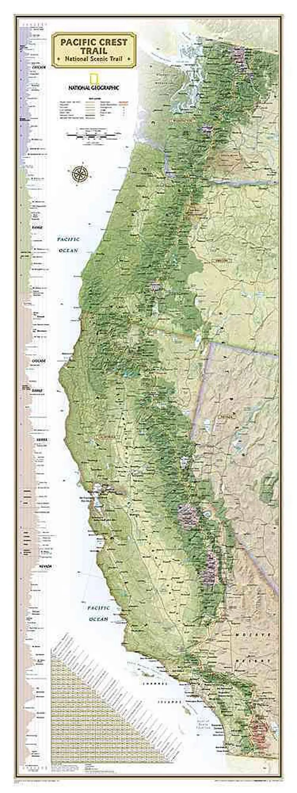 National Geographic: Pacific Crest Trail Wall Map - 18 x 48 inches - Paper Rolled