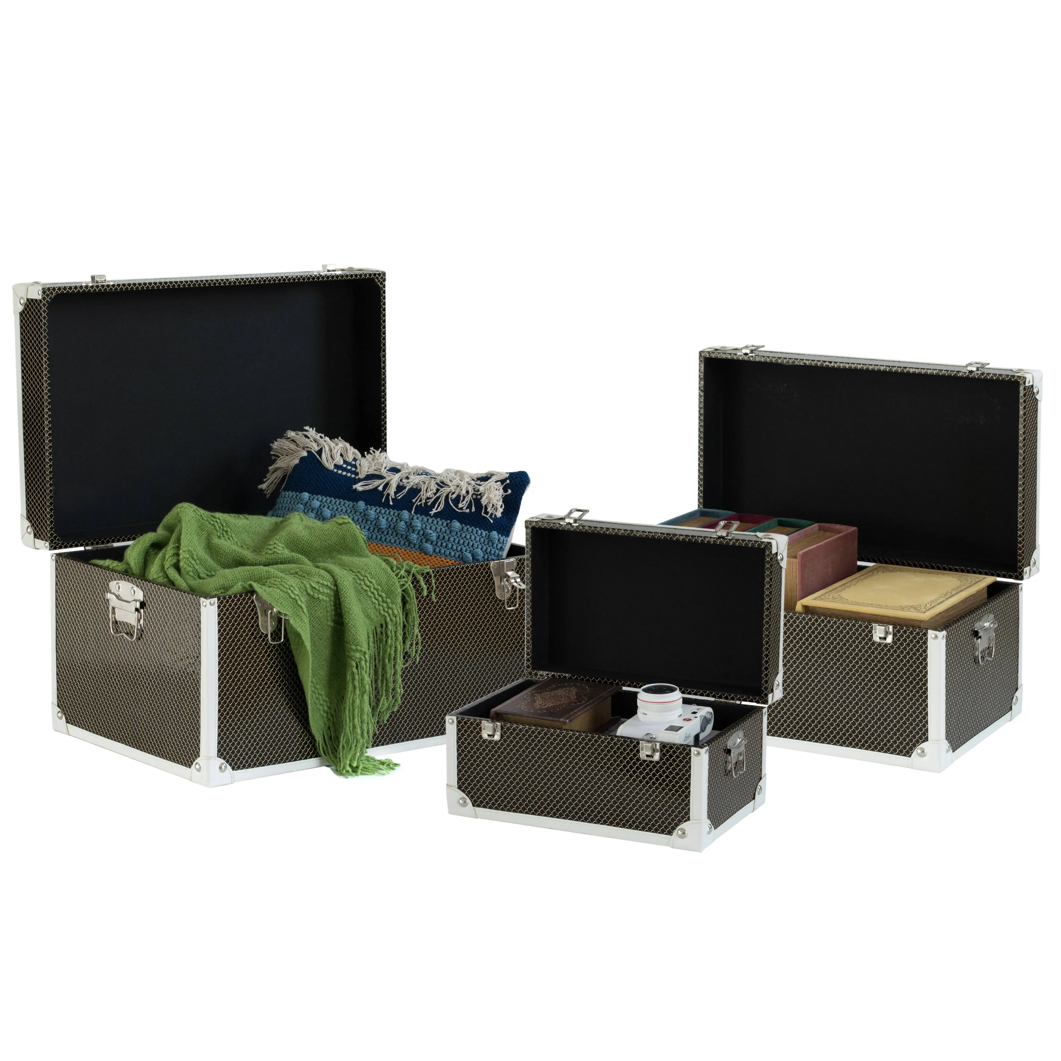 Faux Leather Storage Trunk Set of 3 Large Medium Small Decorative Organizer