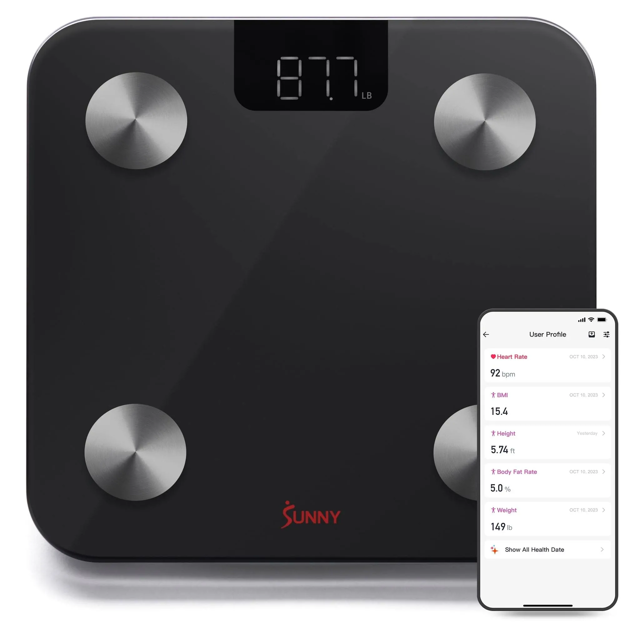 Sunny Health & Fitness Advanced Body Fat Composition BMI Scale with Health Tracker & Analyzer App