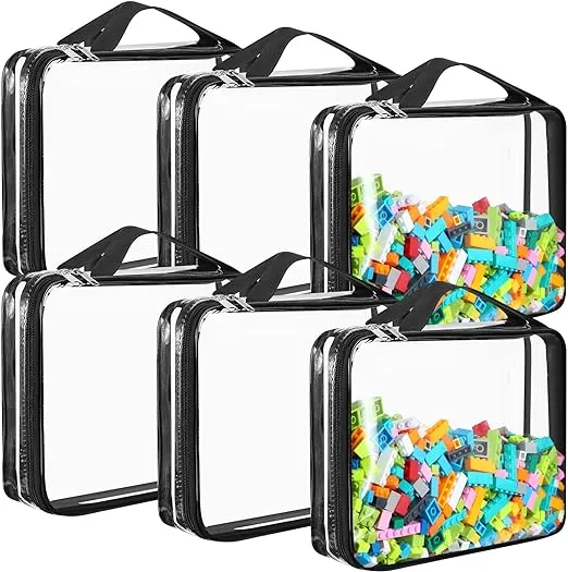 Sanwuta 6 Packs Toy Storage Bags, PVC Organizing Bags with Zipper, Waterproof Toy Bags for Board Games, Building Blocks, Puzzles, Small Toys and Kids Books(Clear, Large)