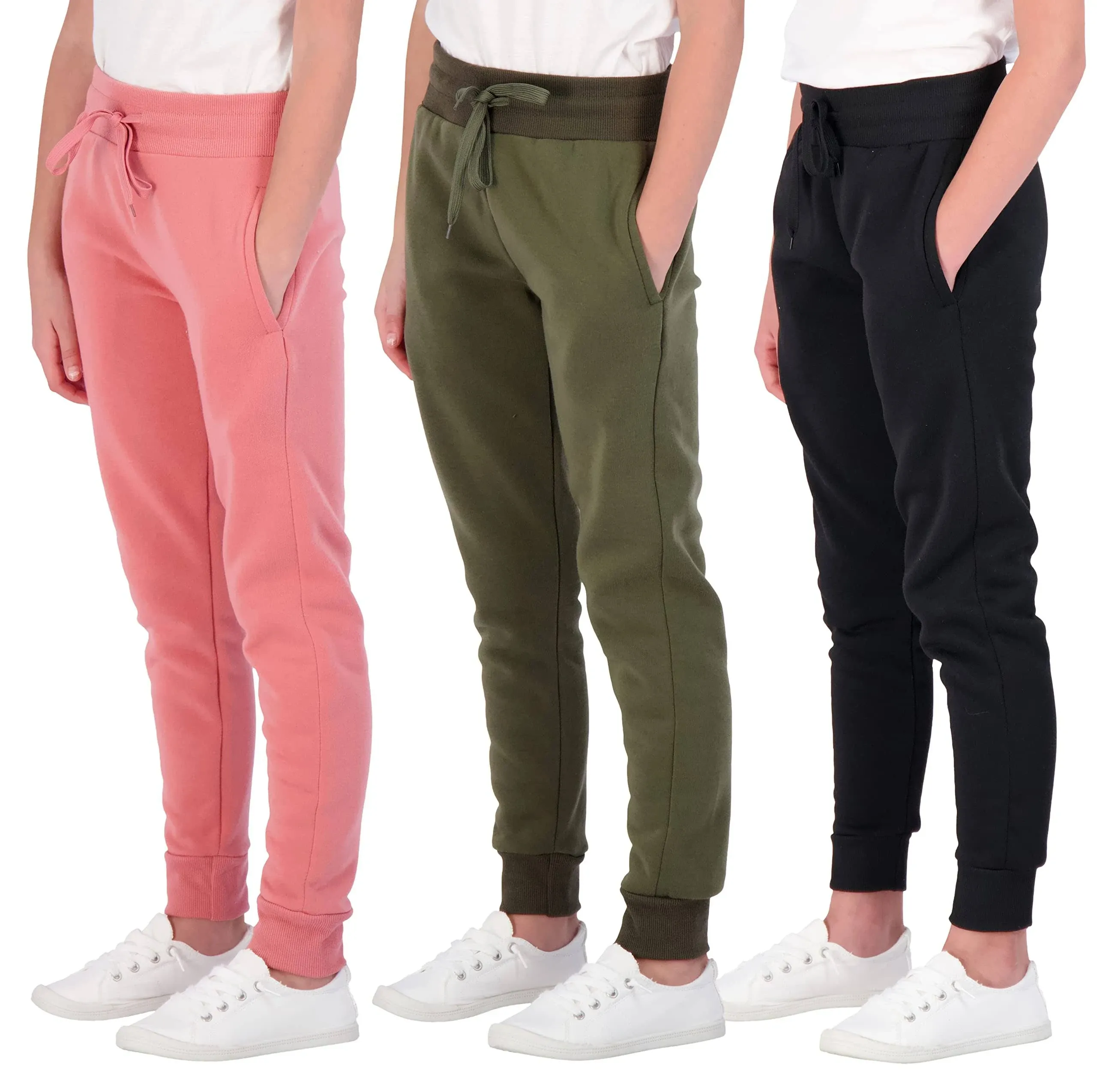 3 Pack: Girls' Fleece Joggers Soft Active Performance Casual Sweatpants(Ages 7-16)