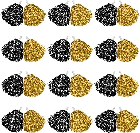 DILIBRA 24 Pcs Metallic Cheerleading Pom Poms for Kids, Cheerleaders Cheer Pom Poms with Baton Handle, Cheering Squad Hand Flower for Adults Team Spirit Sports Game Dancing Party