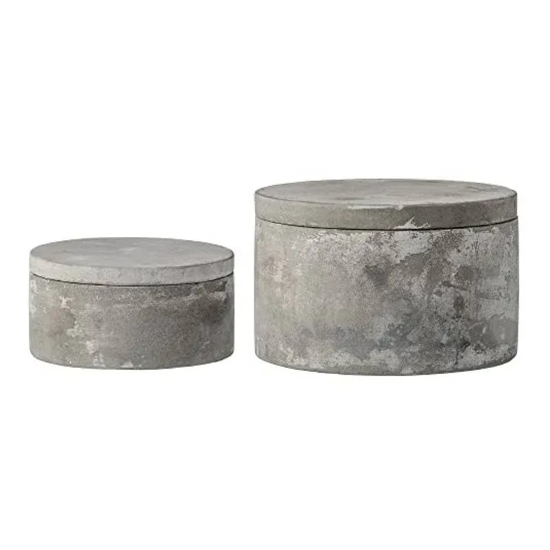 Bloomingville Set of 2 Grey Round Decorative Cement Lids Boxes