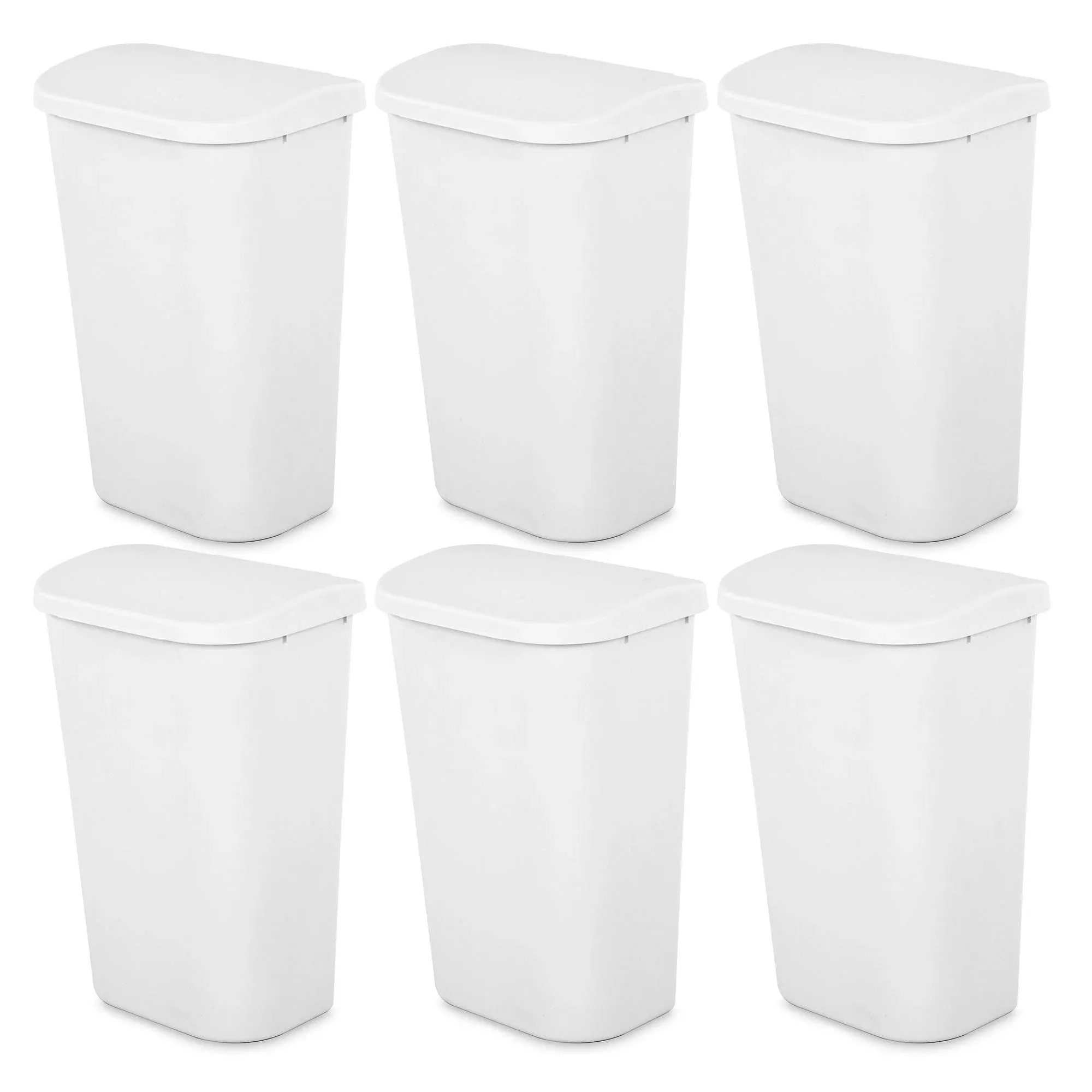 Sterilite 11.3 Gallon D Shape Flat Side Lift Top Lid Wastebasket Trash Can for Kitchen, Home Office, and Garage, or Workspace, White 