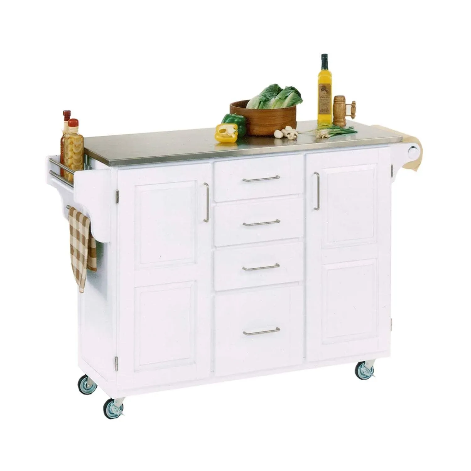 White Kitchen Cart with Stainless Steel Top - Create-a-Cart