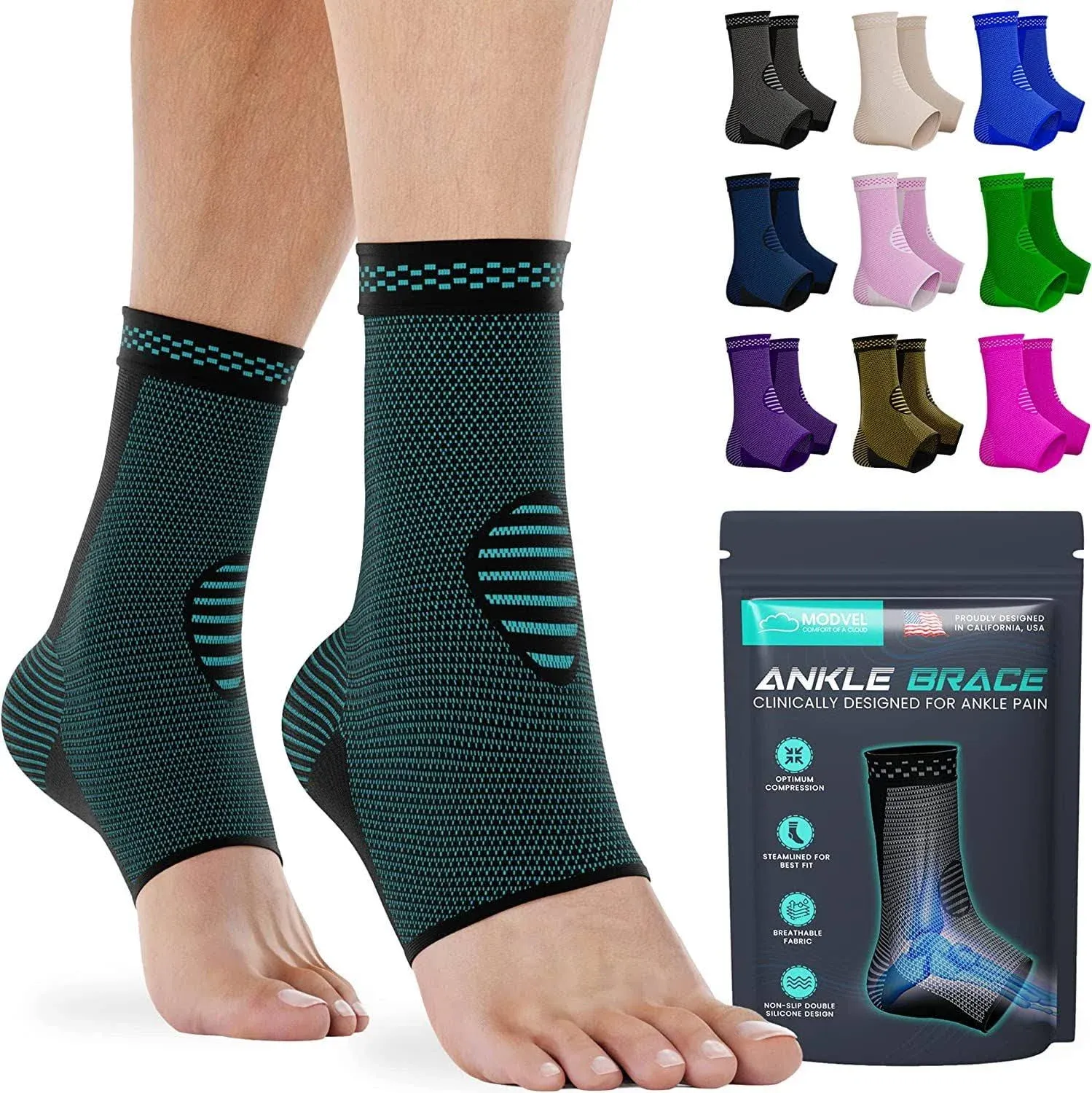 Modvel Foot & Ankle Brace Socks for Sprained Ankle Compression Sleeve