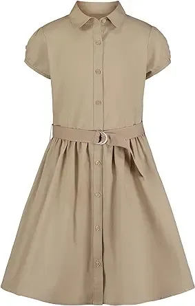 Nautica | Big Girls Uniform Belted Poplin Shirt Dress - Khaki | Realry