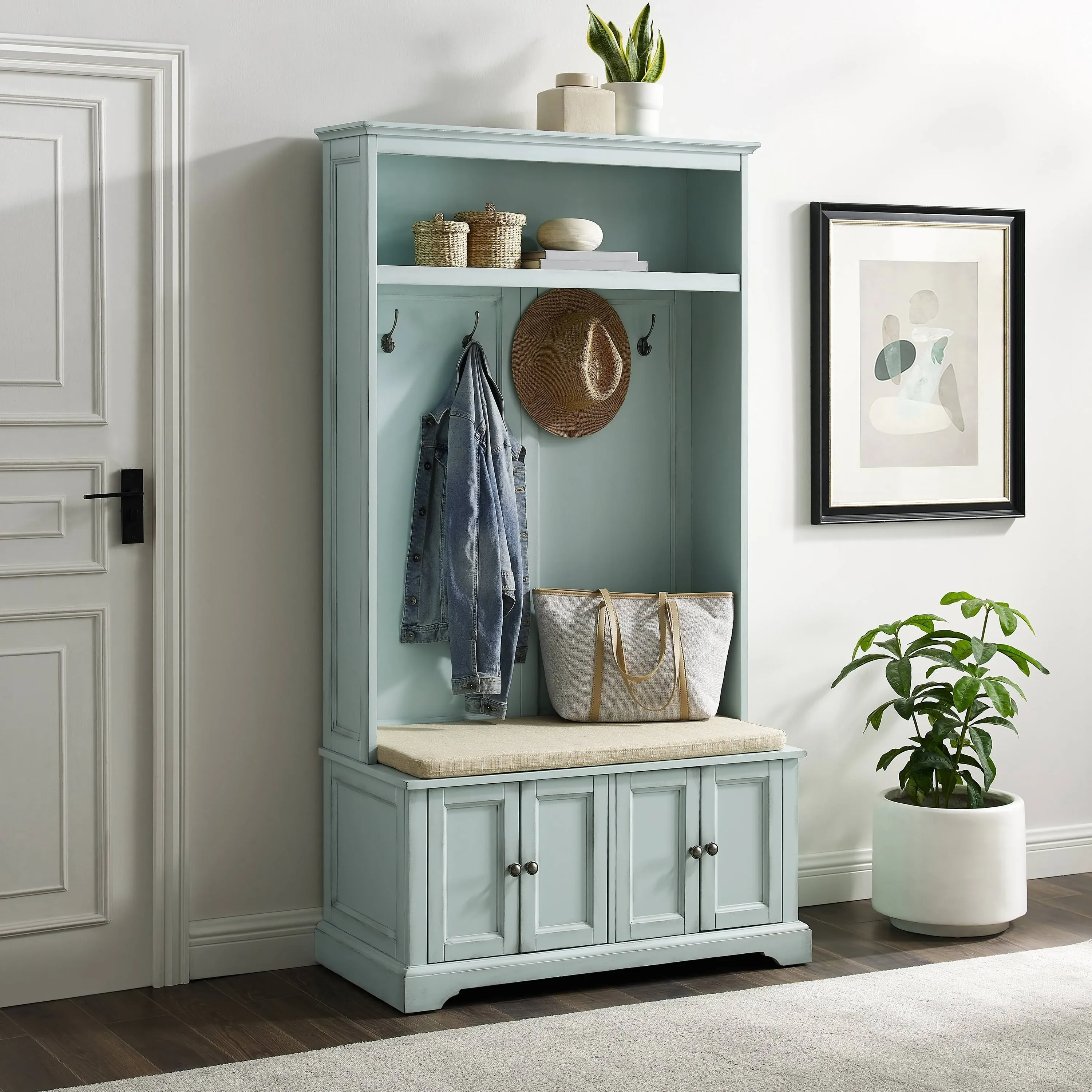 Crosley Furniture Holbrook Distressed Seafoam Blue Hall Tree