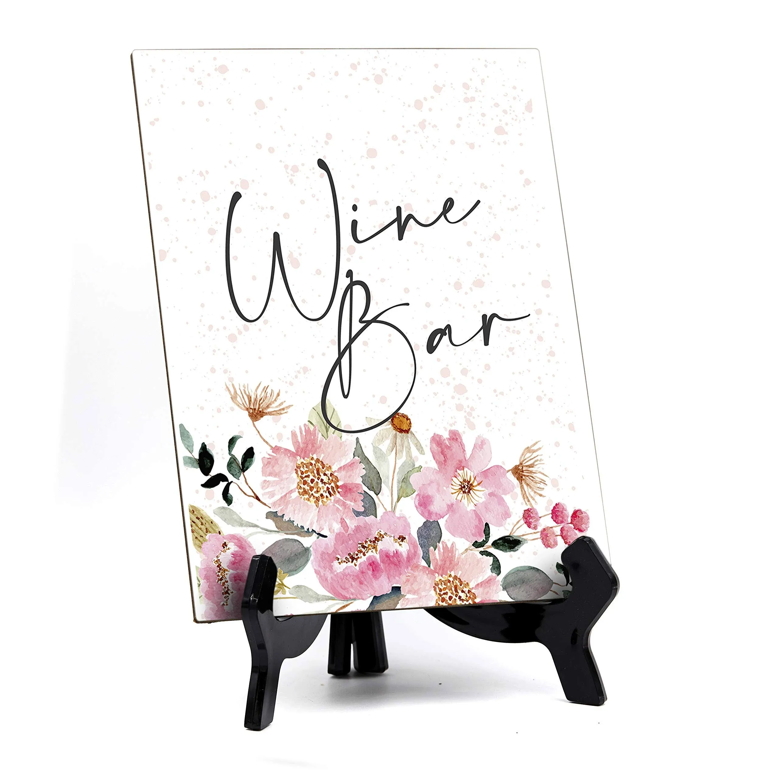 Wine Bar Table Sign with Easel, Floral Watercolor Design (6&quot; x 8&quot;)