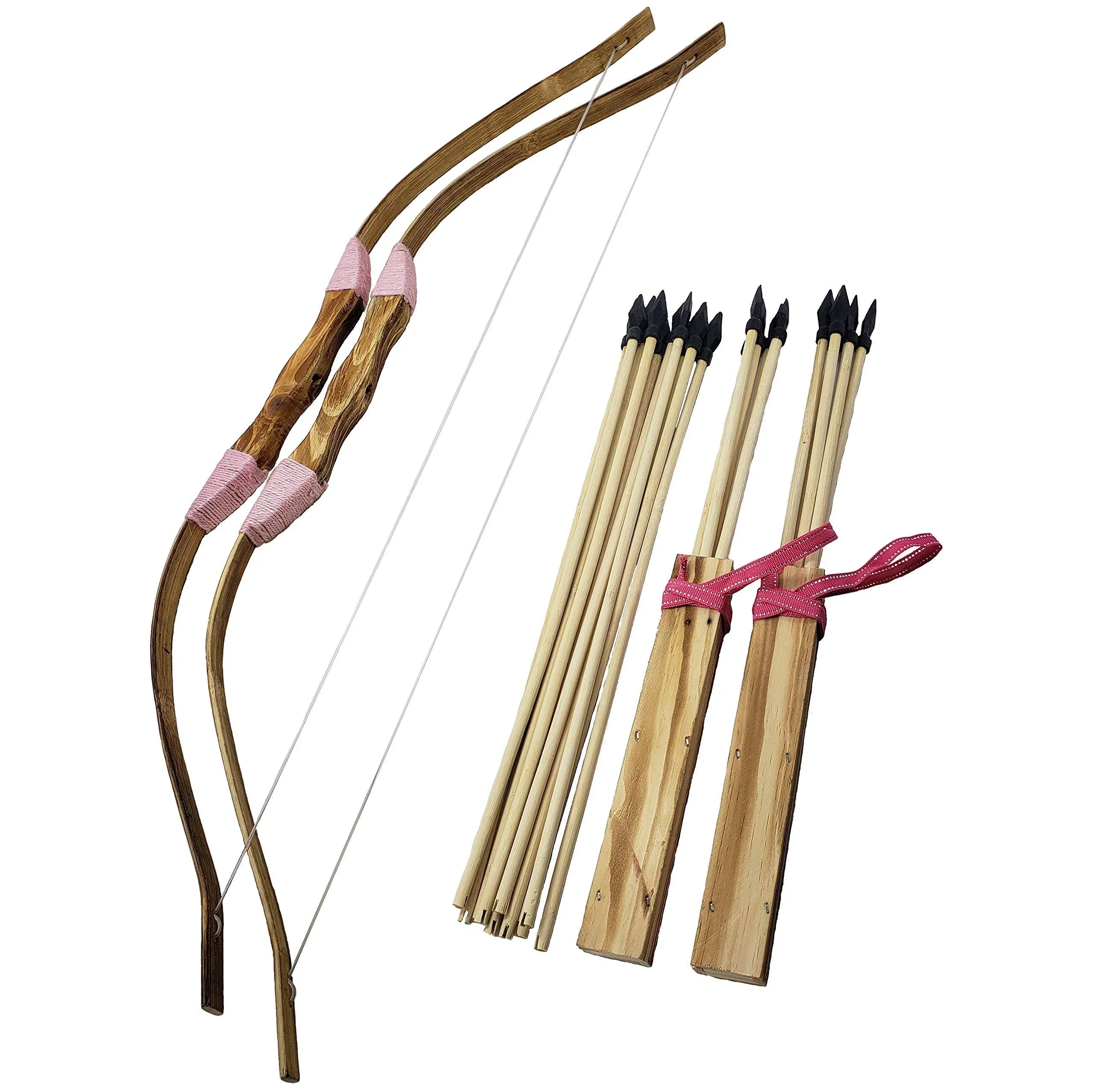 2-Pack Handmade Girls Wooden Bow and Arrow Set - 20 Wood Arrows and 2 Quivers...