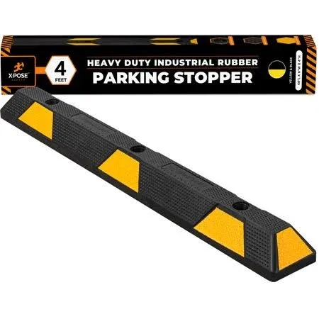 Xpose Safety Parking Stopper for Garage - 48" Heavy Duty Rubber Car, Bumper Stop for Floor, Yellow Reflective Strips, Removable Driveway, Ramp Wheel Block for Cars