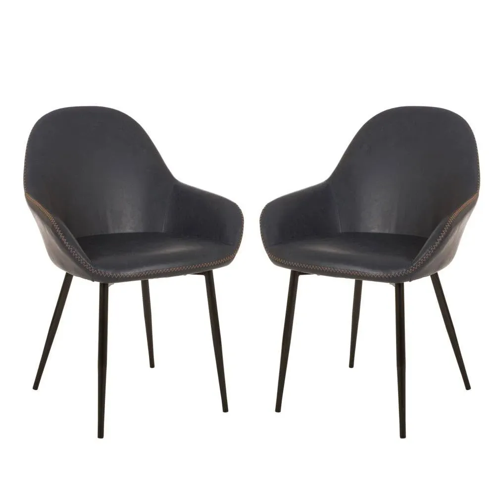 Glitzhome Set of 2 Contemporary/Modern Faux Leather Upholstered Dining Arm Chair (Metal Frame) Lowes.com