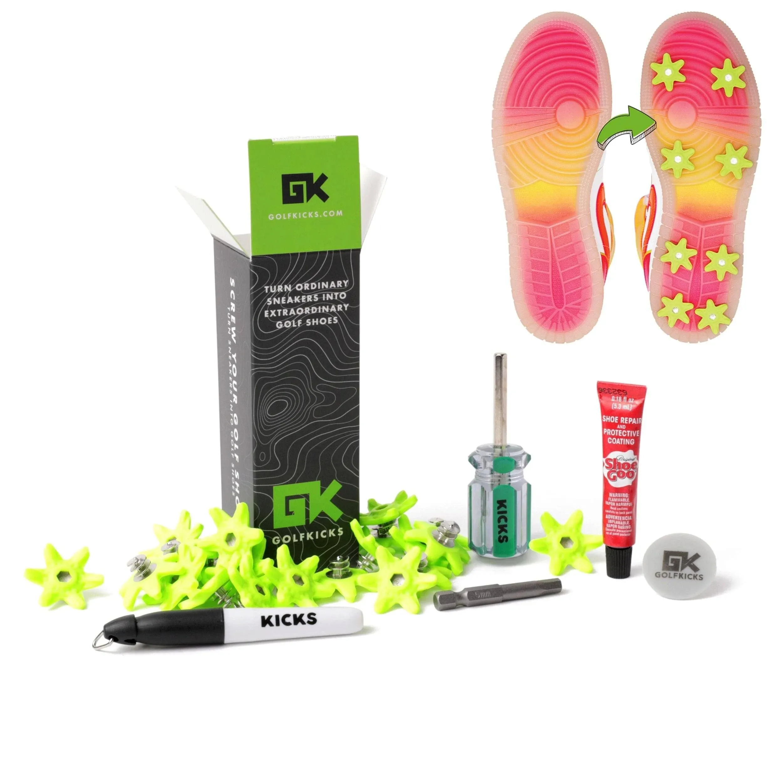 Golfkicks Golf Traction Kit for Sneakers with DIY Golf Spikes - Add Soft Spikes ...