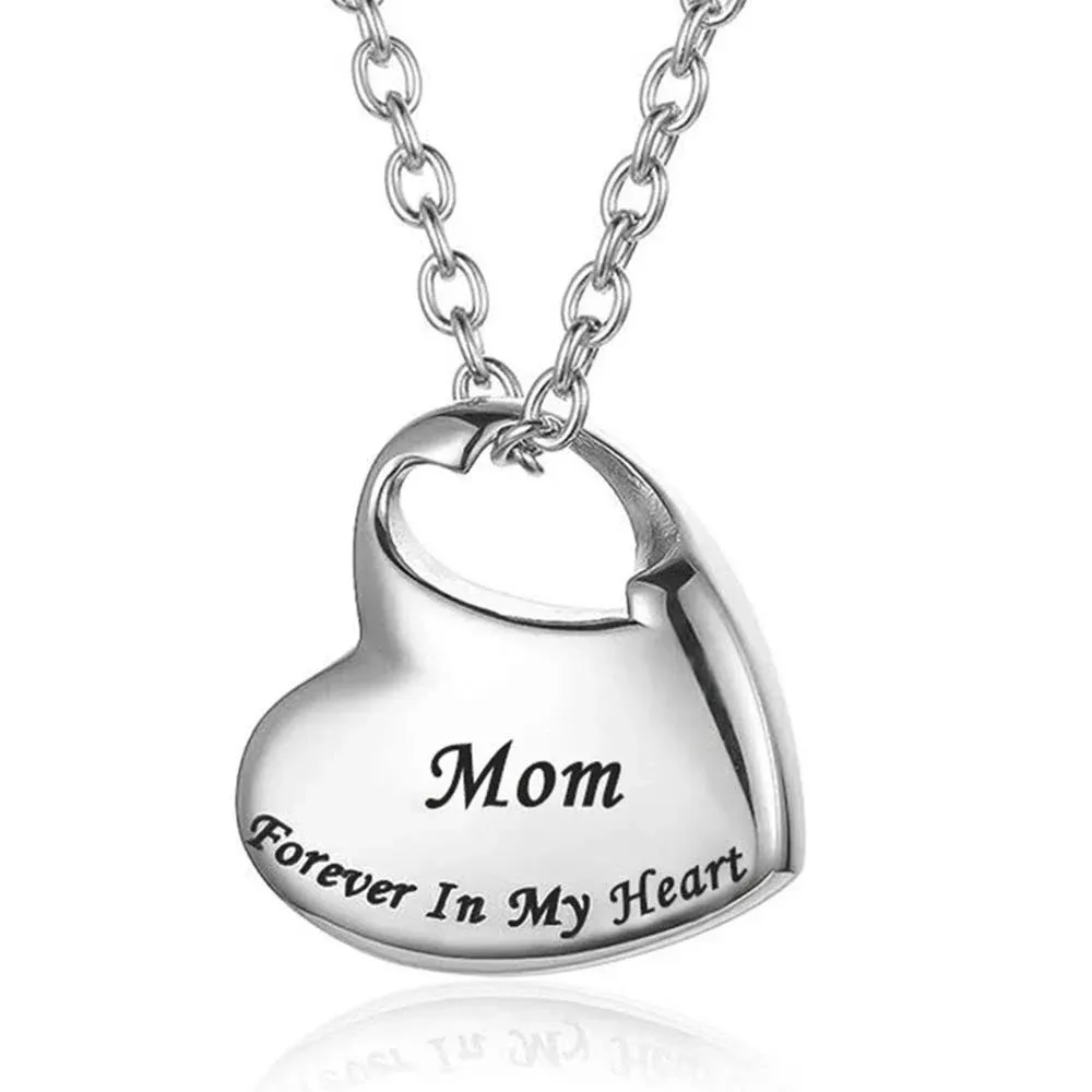 Cremation Urn Necklace for Ashes Urn Jewelry,Forever in My Heart Carved Stainless Steel Keepsake Waterproof Memorial Pendant for mom & dad with Filling Kit…