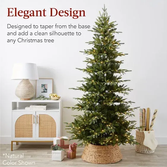 Best Choice Products 24in Christmas Tree Collar, Woven Hyacinth 3-Piece Holiday Rattan Tree Skirt Accessory for Home, Living Room, Wicker Display w/Cord Cut-Out, Metal Frame - Natural