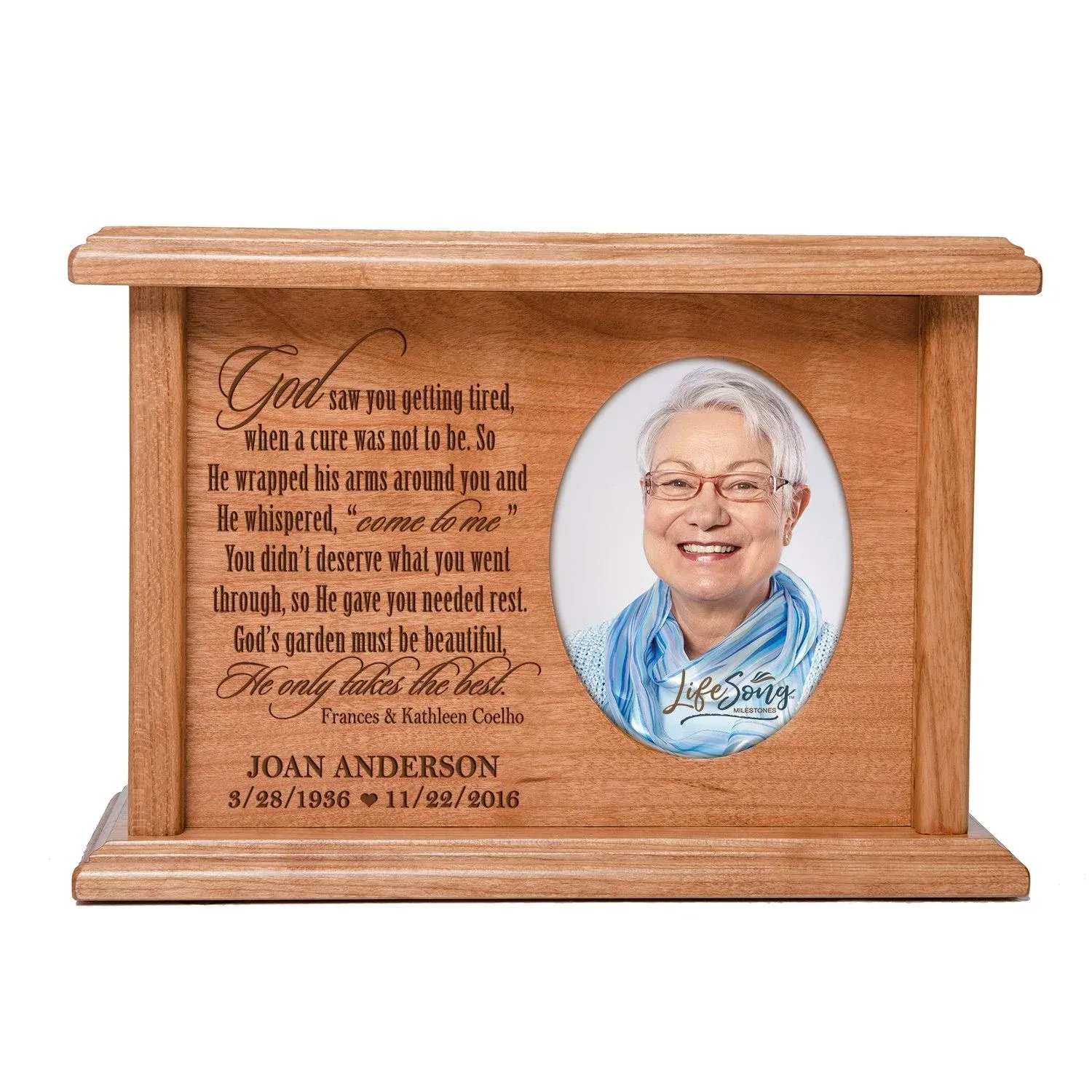 Custom Memorial Cremation Urn Box for Human Ashes holds 2x3 photo and holds 65 cu in God Saw You