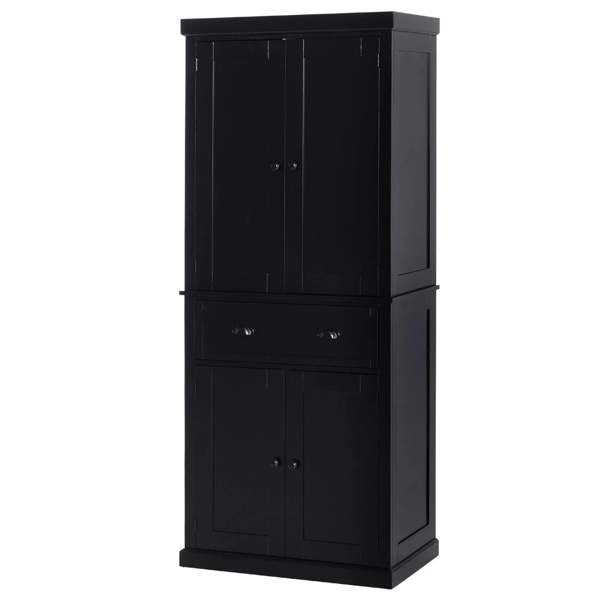 HOMCOM 72" Traditional Freestanding Kitchen Pantry Cupboard with 2 Cabinet, Drawer and Adjustable Shelves, Black