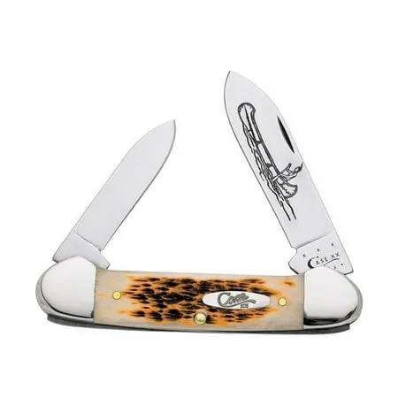 Case WR XX Pocket Knife Amber Jigged Bone Canoe Cv Item #263 - (62131 Cv) - Length Closed: 3 5/8 Inches