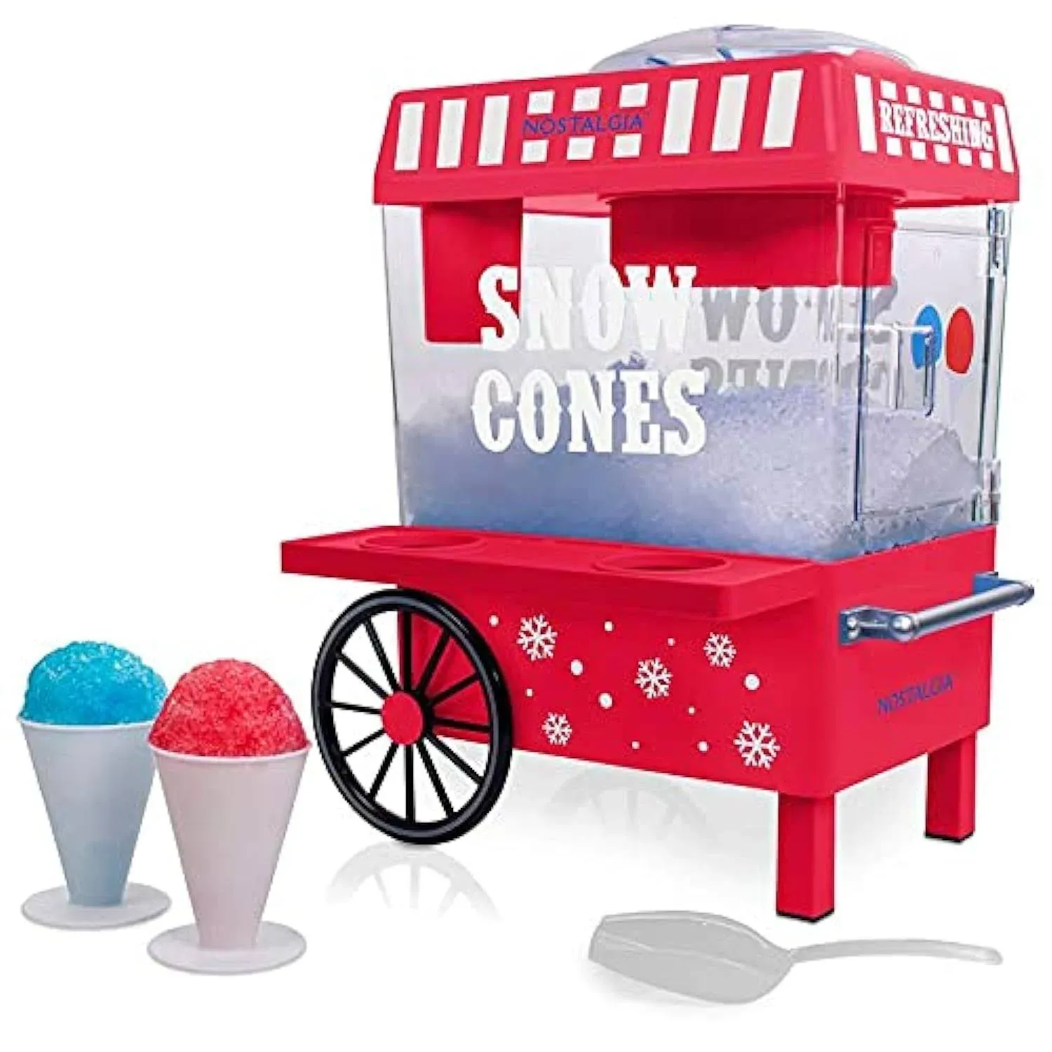 Nostalgia Vintage Countertop Snow Cone Machine - Slushie Machine - Shaved Ice Machine and Crushed Ice Maker - Makes 20 Icy Treats, Includes 2