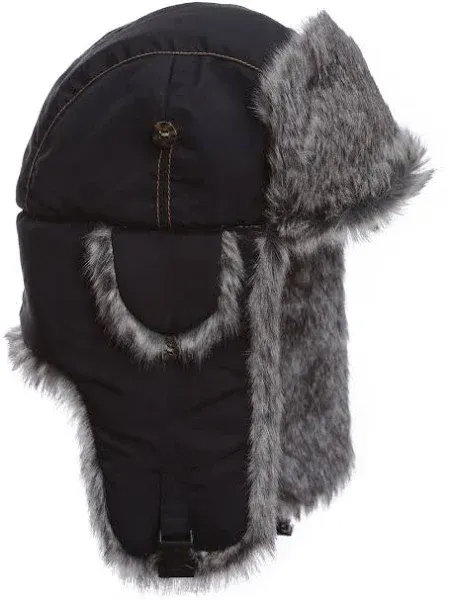 Mad Bomber 304BLK - Supplex Bomber Black with Grey Faux Fur - Black