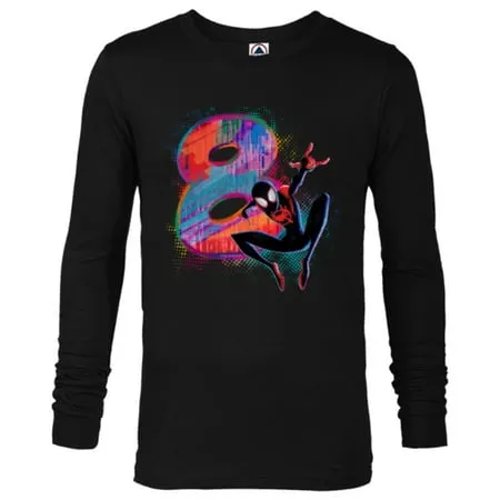 Marvel Spider-Man Miles Morales 8th Birthday Graphic - Long Sleeve T-Shirt for Men - Customized-Black