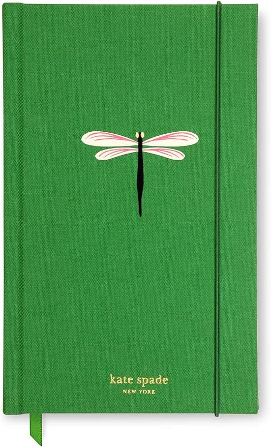 Kate Spade New York Take Note Large Notebook Journal, Green Cloth Hardcover Journal, Diary Includes 168 Lined Pages, Dragonfly Flight