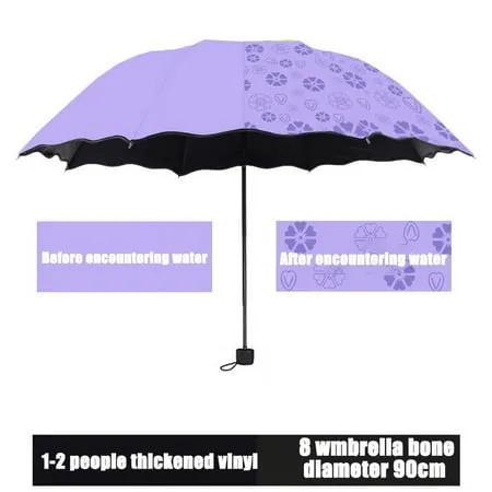 Jbhelth Ladies Portable Umbrellas Windproof 3-Folding Blossoms in Water Changes Color Anti-UV Sun/Rain Umbrella New