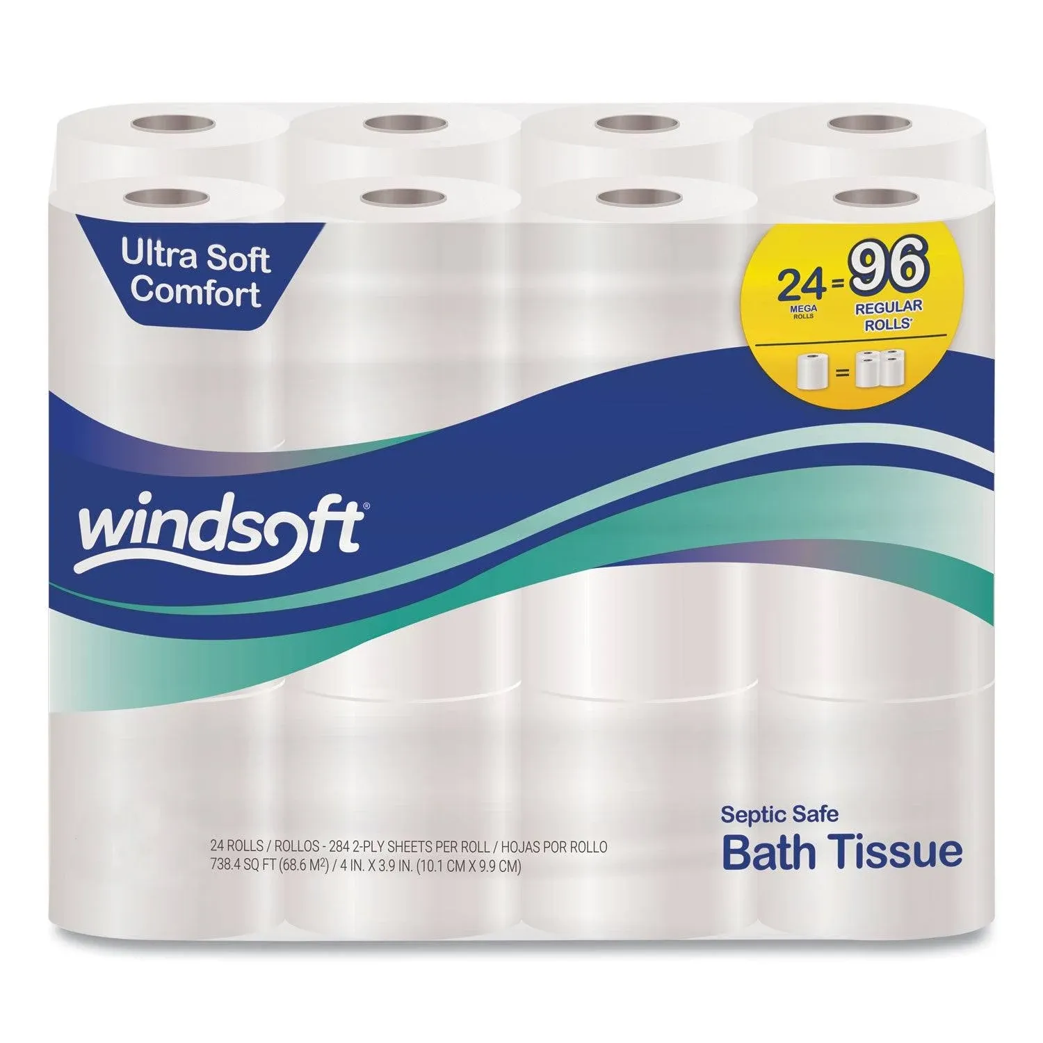 Windsoft Premium Bath Tissue, Septic Safe, 2-Ply, White, 284 Sheets/Roll, 24 ...