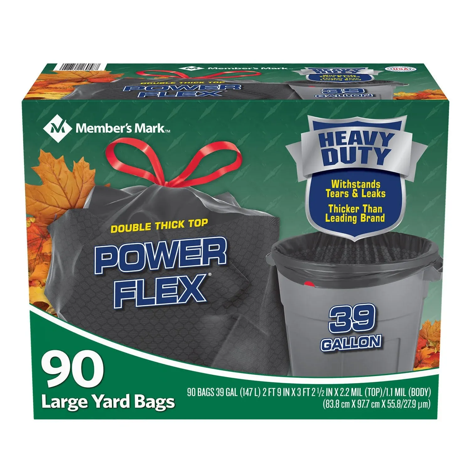 Member's Mark 39 Gallon Power Flex Drawstring, 90 Count(Pack of 1)