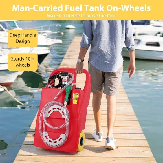 32 Gallon Portable Diesel Fuel Tank Fuel Caddy On-Wheels 12V 140W Transfer Pump