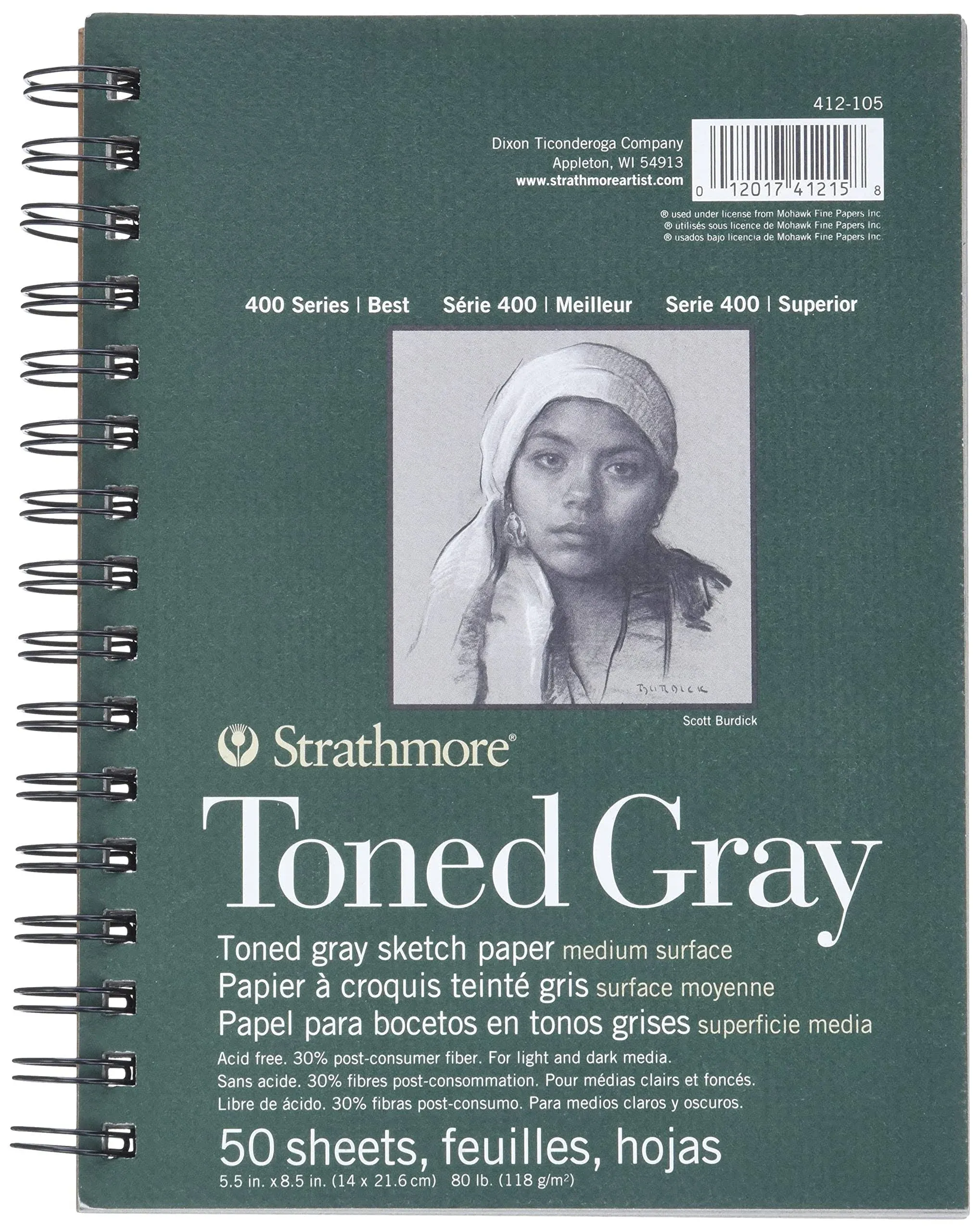 Strathmore Toned Sketch Spiral Paper Pad 5.5&#034;X8.5&#034; Gray 50 Sheets