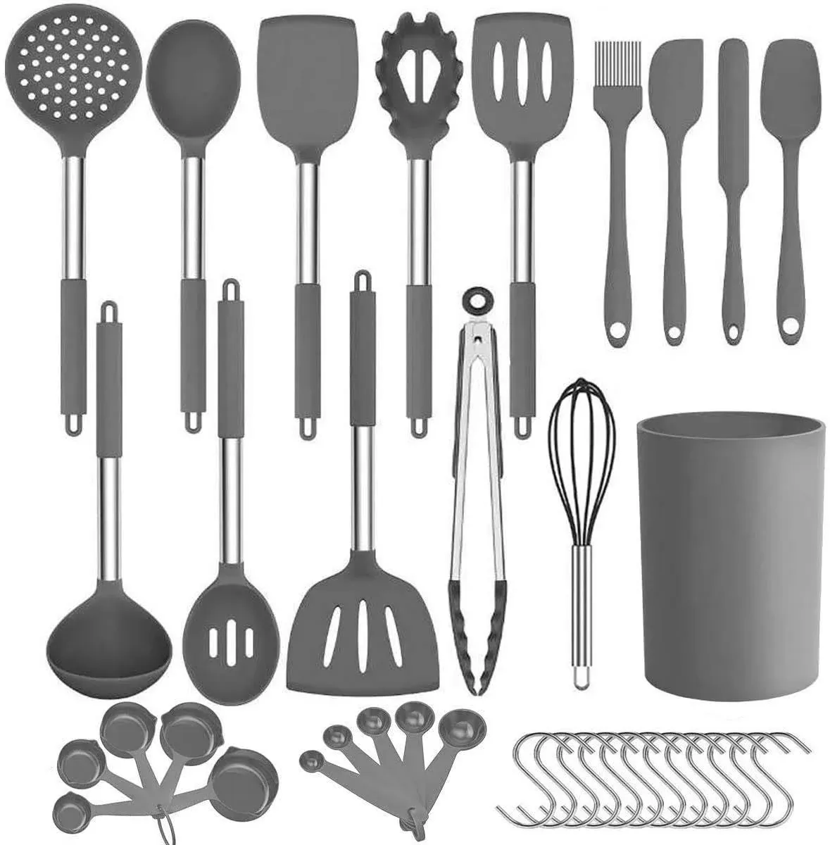 qzukoy Silicone Cooking Utensils Set, 25pcs Silicone Utensils Set with Plastic ...