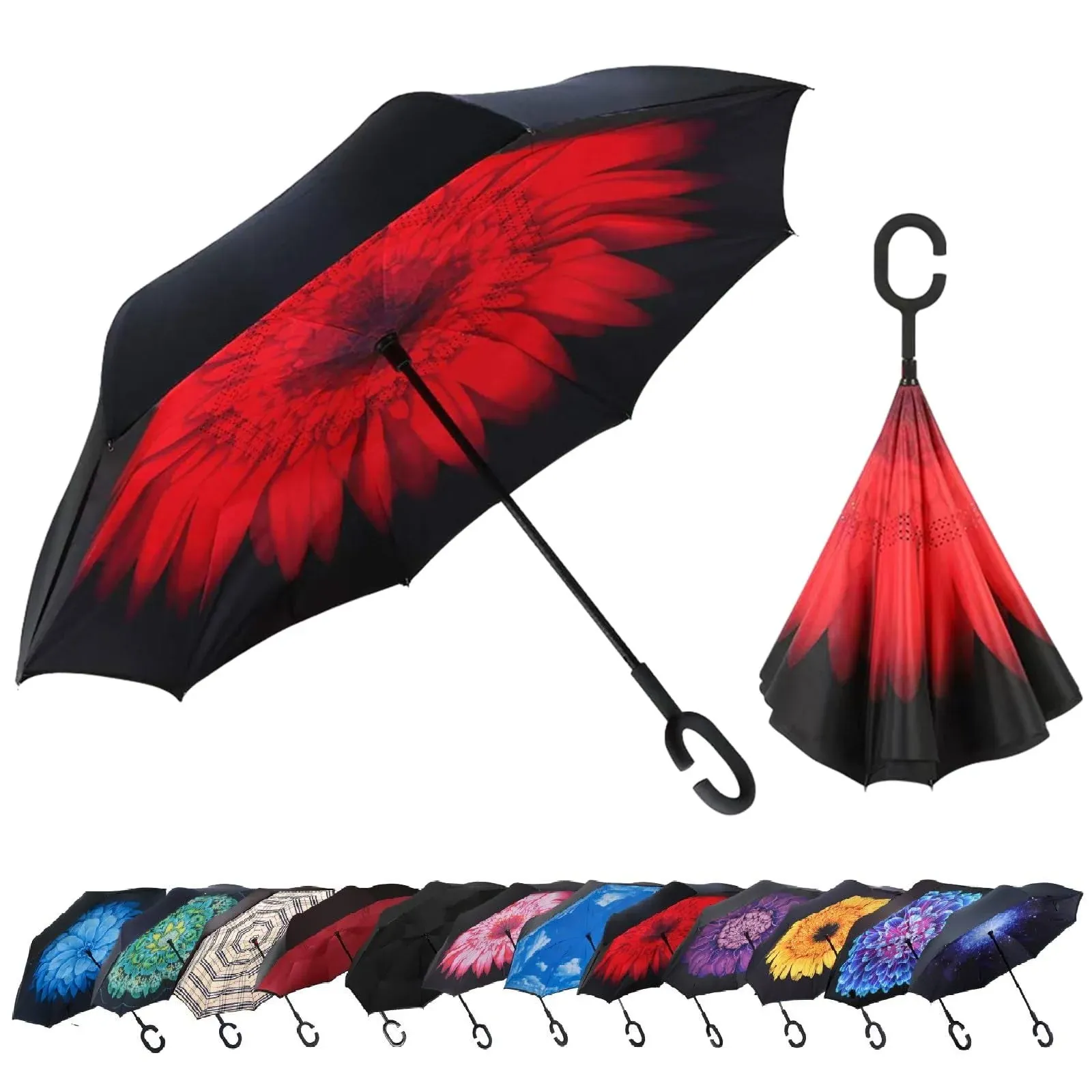 LLanxiry Umbrella,Inverted Reverse Upside Down Umbrellas with C-Shaped Handle ...