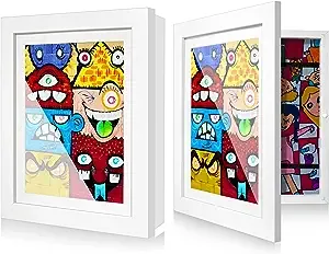 LaVie Home 10x12.5 Kids Artwork Picture Frame White Frame 2 Packs- Displays 8.5x11 With Mat and 10x12.5 Without Mat - Composite Wood with Tempered Glass - Wall Mount, Horizontal and Vertical Display