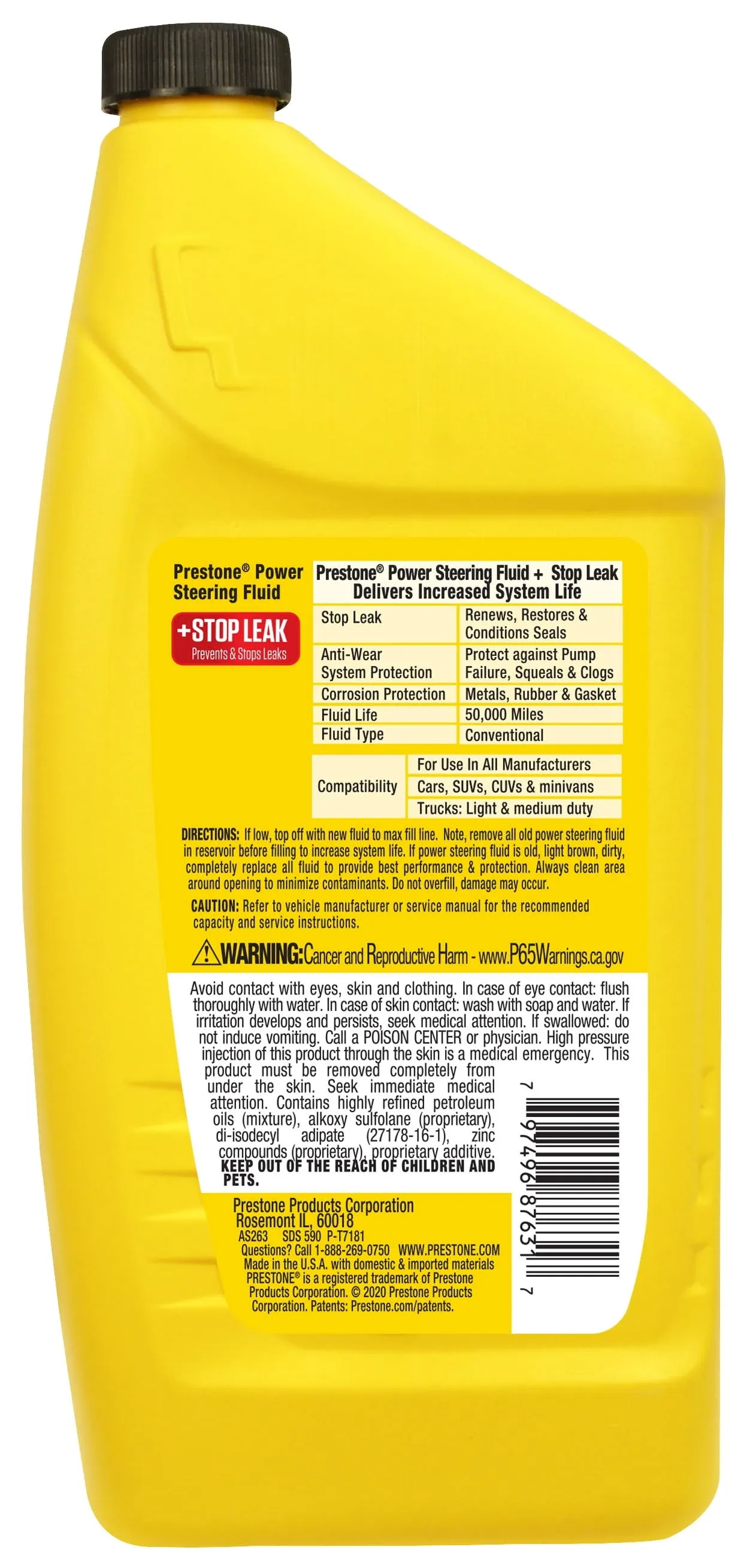 Prestone Power Steering Fluid Plus Stop Leak, 32 oz (1 Quart)