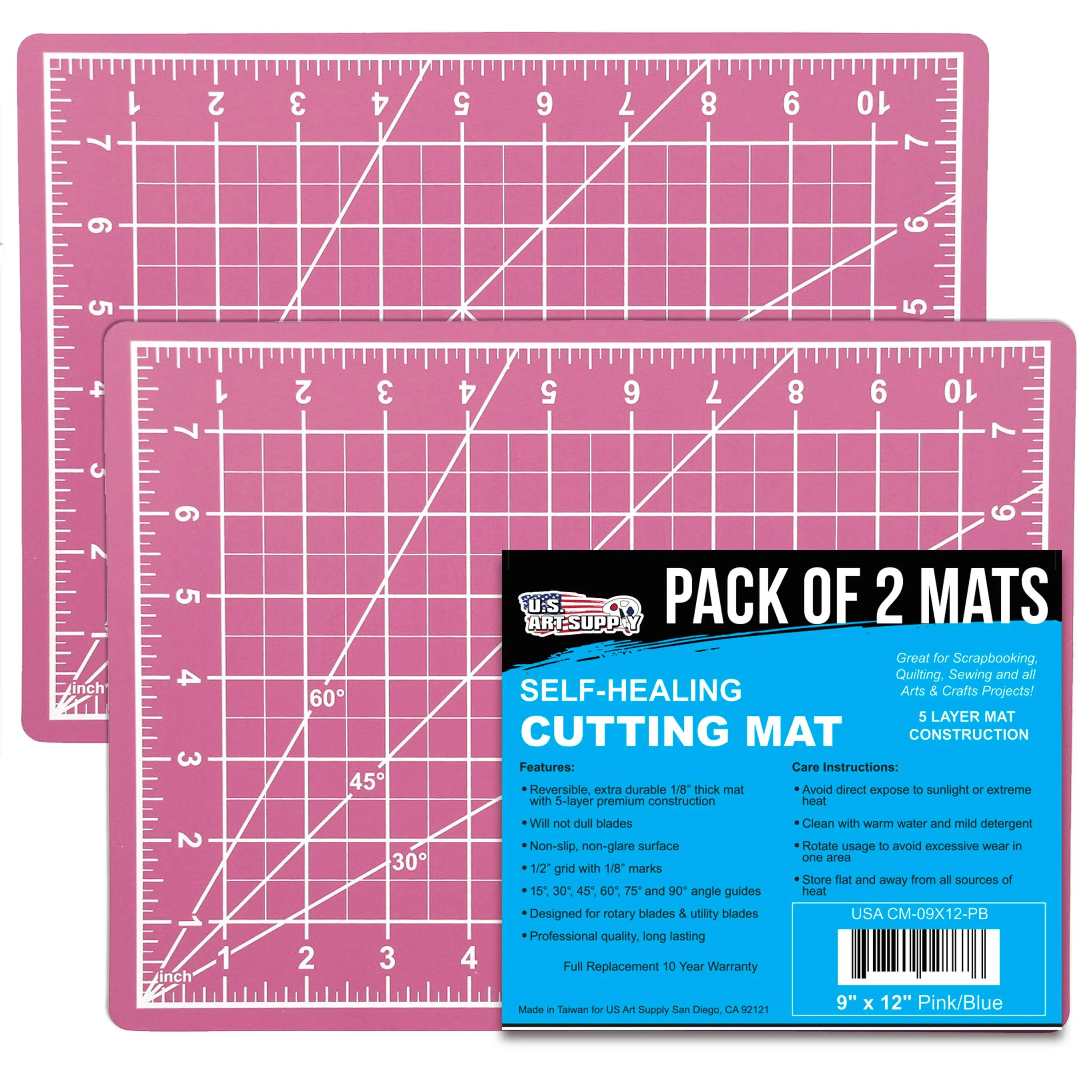 U.s. Art Supply Pack of 2-9" x 12" Pink/Blue Professional Self Healing 5-Ply Double Sided Durable Non-Slip Cutting Mat Great For Scrapbooking