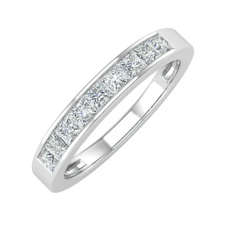 1/2 Carat Channel Set Princess Cut Diamond Wedding Band Ring in 14K White Gold (Ring Size 5)