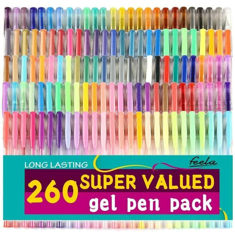 Gel Pens Set, 260 Pack  130 Colored Gel Pens plus 130 Refills for Adult Coloring