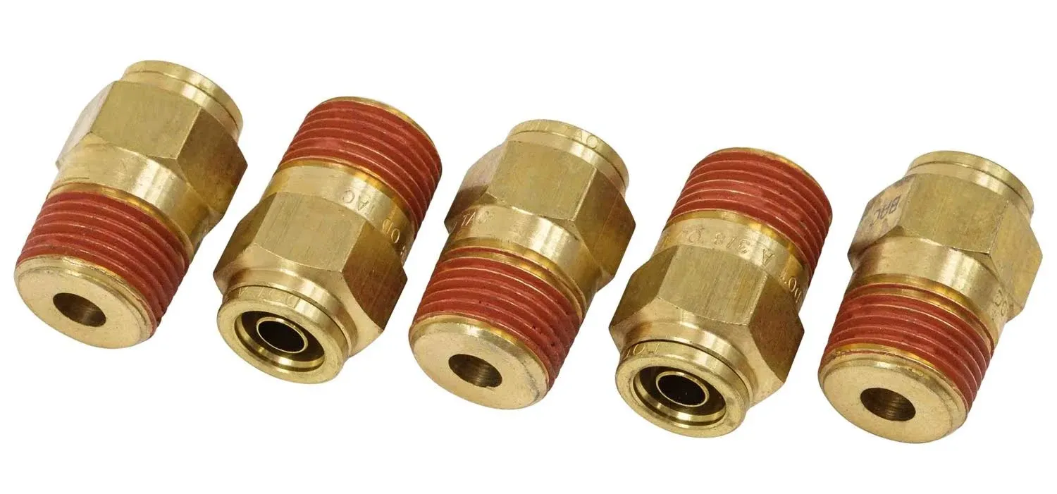 DOT Male Connector Brass Push-Lock Air Brake Fitting 3/8&#034; Tube ODx3/8&#034; NPT -5pcs