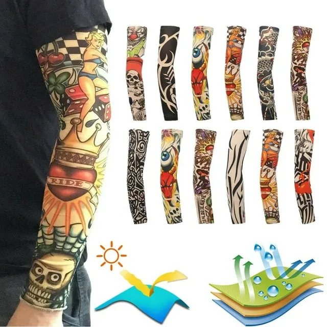 12 pcs Tattoos Cooling Arm Sleeves Cover Sport Basketball Golf UV Sun Protection Outdoor Cycling Driving Men Women