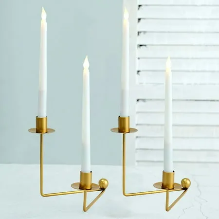 Efavormart 2 Pack | 2 Arm Gold Metal Geometric Taper Candle Candelabra Holder Centerpiece With V-Shaped Base For Birthday Parties Events - 7