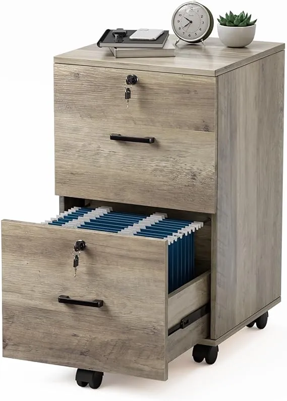 VINGLI 2-Drawer Wood File Cabinet with Lock