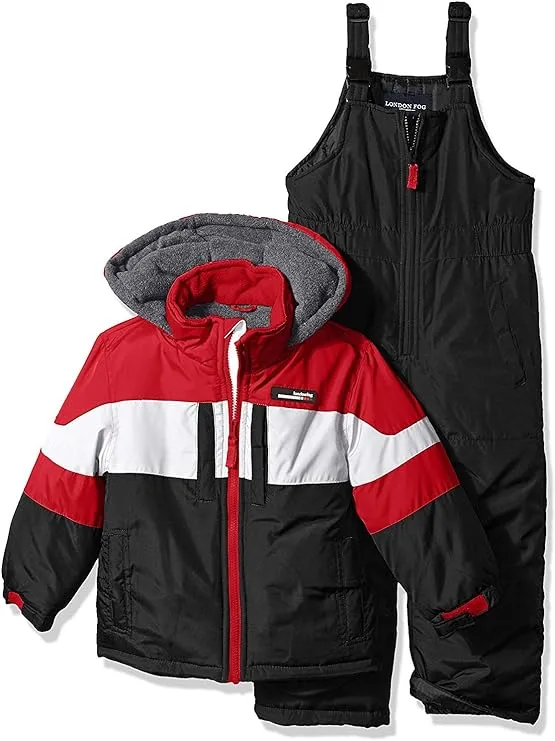 LONDON FOG Big Boys  2-Piece Colorblock Snow Bib and Jacket Snowsuit