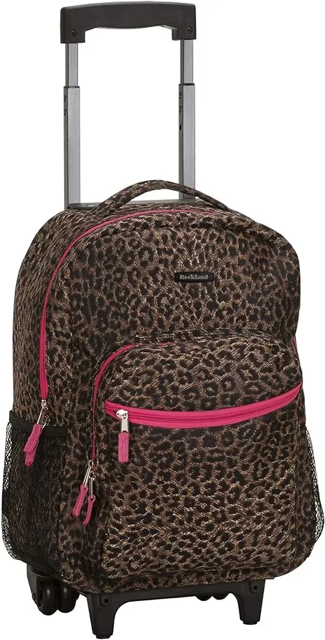 Rockland Pink Leopard 17" Rolling Backpack