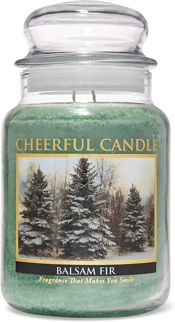 A Cheerful Giver - Balsam Fir Scented Glass Jar Candle (24 oz) with Lid & True to Life Fragrance Made in USA